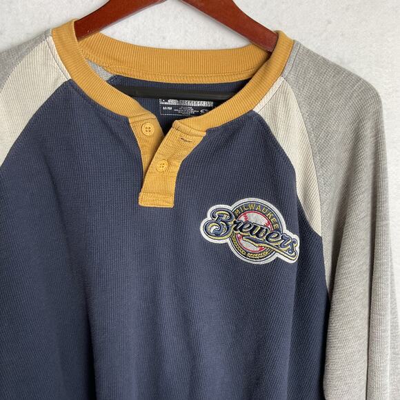 Genuine Merchandise Milwaukee Brewers Embroidered Waffle Knit Raglan Tee Medium - Picture 7 of 15